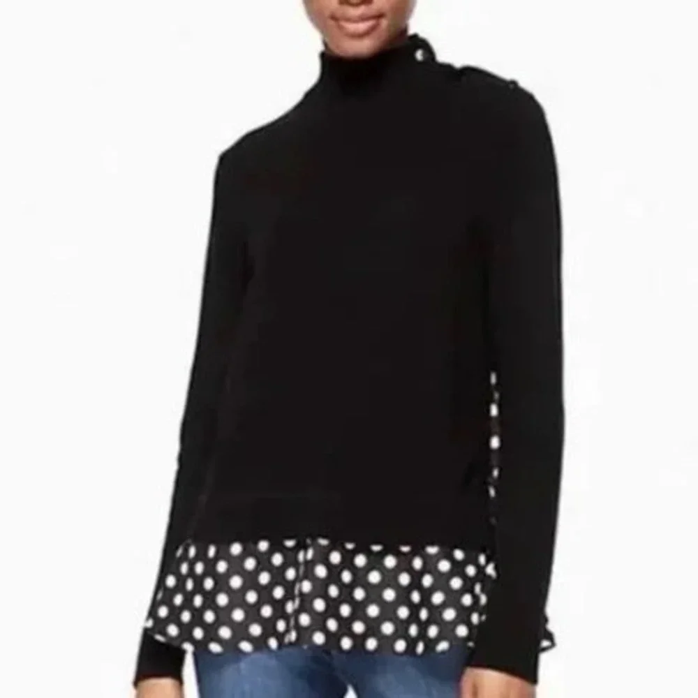 Kate‎ Spade Black Polka Dot Wool and Silk Turtleneck Sweater Size XL